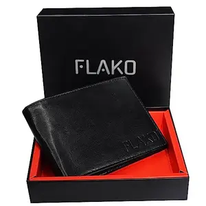 FLAKO Leather Wallet for Men Black I Extremely Strong Stitching I 3 Card Slots I 2 Currency & 2 Secret Compartments I 1 Coin Pocket