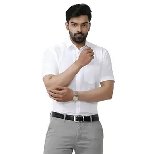 UATHAYAM White Stone Cotton Half Sleeve Solid Slim Fit Trending White Formal Shirt for Men Pack of 1