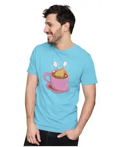 ALLEN BLACK Men's & Women's Regular Fit T-Shirt Capybara & Hot Coffee 100% Cotton Unise T-Shirt Sky Blue_CAPYBA17-Sky Blue 4XL Men Round_