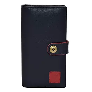 FT Genuine Leather Blue with Orange Color Combination Wallet for Women