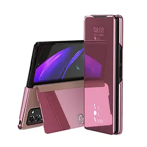 Dhavals shoppe Shockproof Hybrid PC Translucent Clearview Electroplate Plating Protective Phone Case Mirror Flip Cover for Samsung Galaxy Z Fold 3 Fold3 W22 - Rose Golden