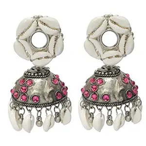 Total Fashion Ethnic Artificial SheeShell Big Jhumka Earring Oxidised Jewellery for women and girls(Pink)