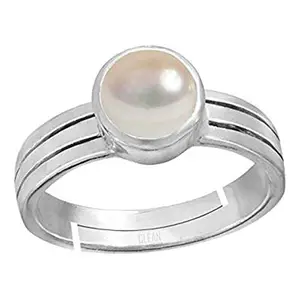 CLEAN GEMS Natural Certified Pearl (Moti) 6.25 Ratti or 5.70 Carat Sterling Silver (925 BIS Hallmark) Adjustable Ring for Men