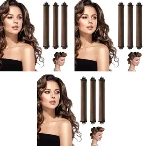 MAYCREATE® Heatless Hair Curler, Flexible Curling Rod with Hook, Satin Rollers for All Hair Types, No Heat Curls to Sleep for Curl Rods, Heatless Curls for Blowout Hair, Brown 3 PCS