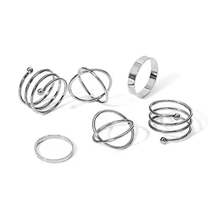 Shining Diva Fashion Latest Stylish Metal Boho Midi Finger Rings for Women and Girls - Set of 6 (rrsd14423r), Silver