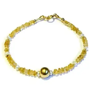 LKBEADS Gold Plated Bracelet with Yellow Faceted Citrine Beads – Rondelle 3-3.5mm – 7 inch Adjustable – For Men & Women|LK_STACK_02126
