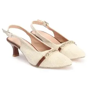 AUSTINE Women Stylish High Heels Sandals | Comfortable Block Heel Slip-On | Fashion Footwear for Women & Girls Beige