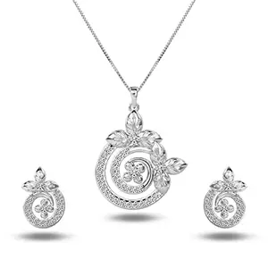 LeCalla 925 Sterling Silver BIS Hallmarked Fancy Flower Zircon Pendant Necklace with Stud Earrings Set for Women and Girls