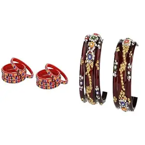 Somil Beautiful Combo Bangle Pack | Fashion Bangles For Women | Festive, Puja & Function, Pack Of 14, Multicolor, Maroon -T194