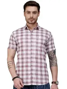 Majestic Man Men Slim Fit Pure Cotton Checkred Half Sleeve Casual Shirt
