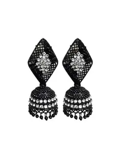 Trapon Fashion Oxidised Black Matt Finish Earring AD Stone Jhumki Special Occasions Earrings Earring For Women & Girls