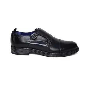 MASABIH Genuine Leather Navy Double Buckle Monk Shoes for Men