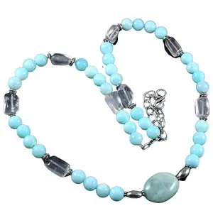 Exclusive Peru Opal Rose Quartz Amazonite Chakra Stone Necklace With 925 Sterling Silver.