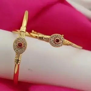 Gold Brass Diva Unique Bracelet/Bangles for Women | Adjustable | Cubic Zirconia/American Diamond | Size 2.5 | 2 Pcs | edefb_B&Bangles_251_2.5