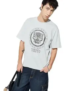 Max URB_N Men Black Panther Print Oversized T-Shirt