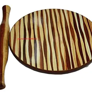 ARVISH ENTERPRISES Wooden Roti Roller Cakla Belan Rolling Pin Board Roti Maker Chapati Maker Wooden Big Size (12 inch) Chakla Belan Wooden for Home & Kitchen | Size - 12 x 12 x 1.5 (inch)