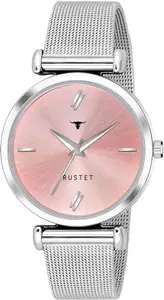 RUSTET LD-L11-PINK-CH Silver Colored Strap Black Women 's Watch