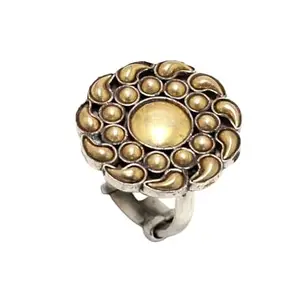 Rajasthan Gems Adjustable Ring 925 Sterling Silver Women Gold Rhodium Temple Tribal Gemstone Handmade Gift H505