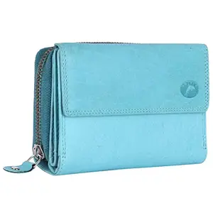 Delfin Genuine Leather | Multi Compartment Ladies Wallet (Blue)
