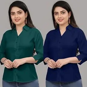 Formal Cotton Blend Shirt for Women with 3/4 Sleeve for Casual Wear Combo of 2