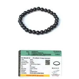 BKJ Reiki Healing Product Lab Certified Natural Black Onyx Crystal Bracelet for Protection, from black magic and evil eye Strength & Grounding (for Men and Women 6 MM)