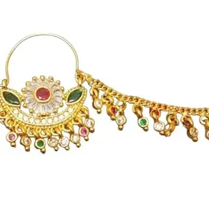Gold Plated Nath Nosering with Kundan and stones