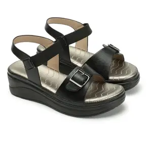 ICONICS Women's Solid Comfortable Backstrap Wedge Sandal for Office Festive Outdoor Use I ICN-NI-Wn-59 Black 5 Kids UK
