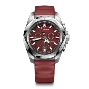 Victorinox Stainless Steel Unisex I.N.O.X. Chrono, Large Red Dial 43 Mm, 200M Water Resistant, 241986| Rubber Strap, Swiss Made Chronograph Watch