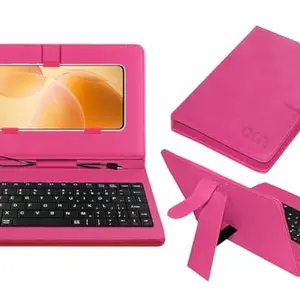 ACM Keyboard Case Compatible with Xiaomi Poco X6 Pro Mobile Flip Cover Stand Direct Plug & Play Device for Study & Gaming Pink