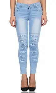 Luxsis Women's/Ladies/Girls Skinny Fit Denim Mid Waist Rough Jeans - Light Blue