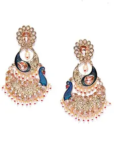 Priyaasi Gold Plated Blue Peacock Inspired Kundan Drop Earrings For Women And Girls