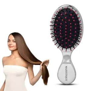Majestique Mini Detangling Brush – Soft Ball Tipped Nylon Bristles Paddle Comb for Kids & Adults | Wet & Dry Hair Styling Mini Brush for Travel & On-the-Go Grooming | Color May Vary