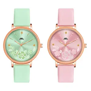 CLOUDWOOD Multicolor Analog Flower Design Combo Wrist Watches for Women & Girls Pack of - 2 (MT517-518)