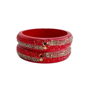 "GaonKaSaman Golden & Red Stone Red Lakh Bangle Set of 2 | Traditional Rajasthani Handmade | Lakh Jaipuri Lac kadda for Women & Girls. (2.6)