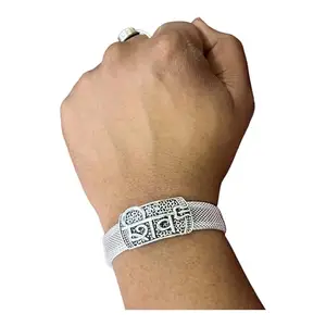 Shree Shyam Gems And Jewellery Brass Silver Plated Shiv Adjustable kada Cuff Bracelet for Men