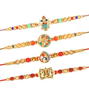 De Marquis 4 Rakhi Combo Set for Brother | Rakshasutra | Designer Rakhee for brother/bhai/bhaiya/bhabhi/sister/kids, Happy Rakshabandhan (Pack of 4 Rakhis)