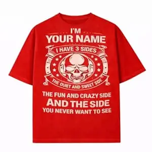 Crafted Signature Pure Cotton Graphic Print Round Neck Half Sleeves Regular Fit Unisex T-Shirt Featuring Viking Warrior Design “Never Underestimate The Power Your Name” _(01-TS-3 Side)