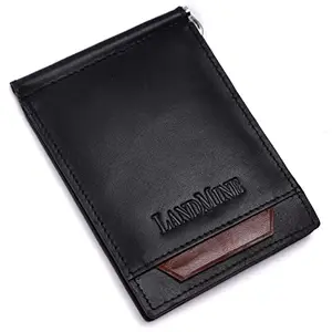 Landmine Men Black Genuine Leather RFID Money Clip - Mini (5 Card Slot)