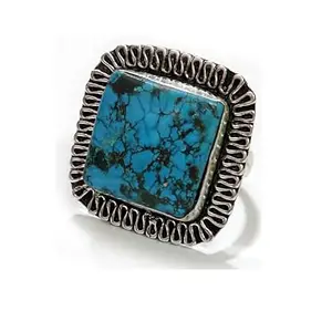 ASTROGHAR Natural Turquoise Crystal Square shaped Free Size Crystal ring For Men And Women