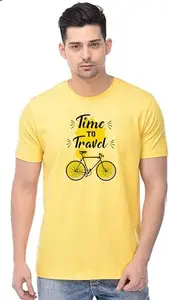 GIFZY Printed Men Round Neck Yellow T-Shirt () GF-240_Travel_YE_M