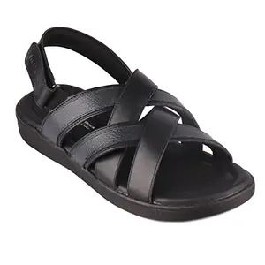 Red Chief Black Leather Formal Sandal for Men's