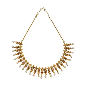 Kushal's Fashion Jewellery Ruby Gold Plated Ethnic Antique Necklace
