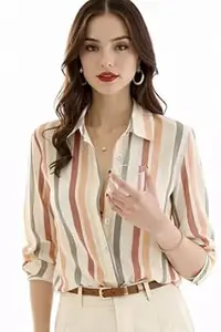 ELVORA Women's Multicolor Striped Pollycotton Shirt