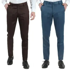 VEI SASTRE Men's Slim Fit Formal Trousers/Pant SF Combo 2 (28, Beige,Khaki) (28, Brown,Light Grey) (32, Brown,Blue)