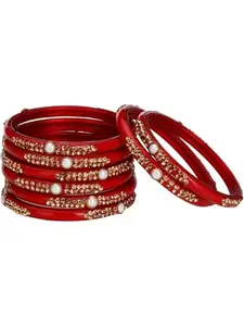 1st Time Stylish Glass Bangle/Kada- Perfect For Party,Wedding, Celebrations And Wedding, Pack Of 8, Red- I61