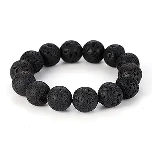 EDMIRIA Natural Gemstone 12mm Round Beads Bracelet for Women Men Beaded Elastic Stretch Bracelet - Meditation Healing Power Stone Chunky Unisex Bracelet (Lava)