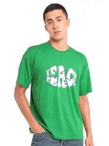 Beyoung Casual Printed Round Neck Oversized T-Shirt for Men : Green
