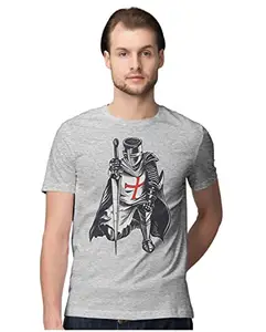 ALLEN BLACK Men's Regular Fit T-Shirt Knights Templar 100% Cotton T-Shirt Melange Grey_KNIGHTSTEM-Melange Grey 2XL Men Round_