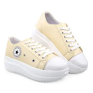 BOOTCO Shoes for Girls Sneakers Women High Sole Heel Shoe Ladies Beige