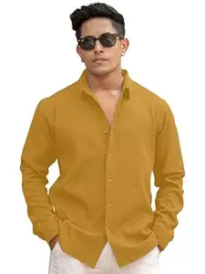 WIZOON Shirt for Man | Men’s Black Textured | Regular Fit | Textured Cotton Blend Casual | Full Sleeves | Spread Collar Western Stylish